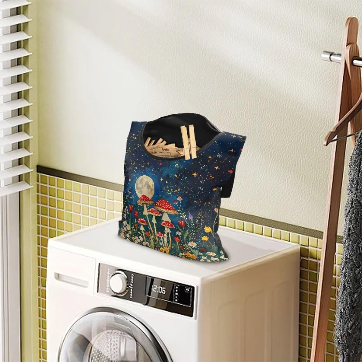 Mushroom Handy Clothespin Bags Moon Space-Saving Clothespin Storage Hanger Bag, Hanging Storage