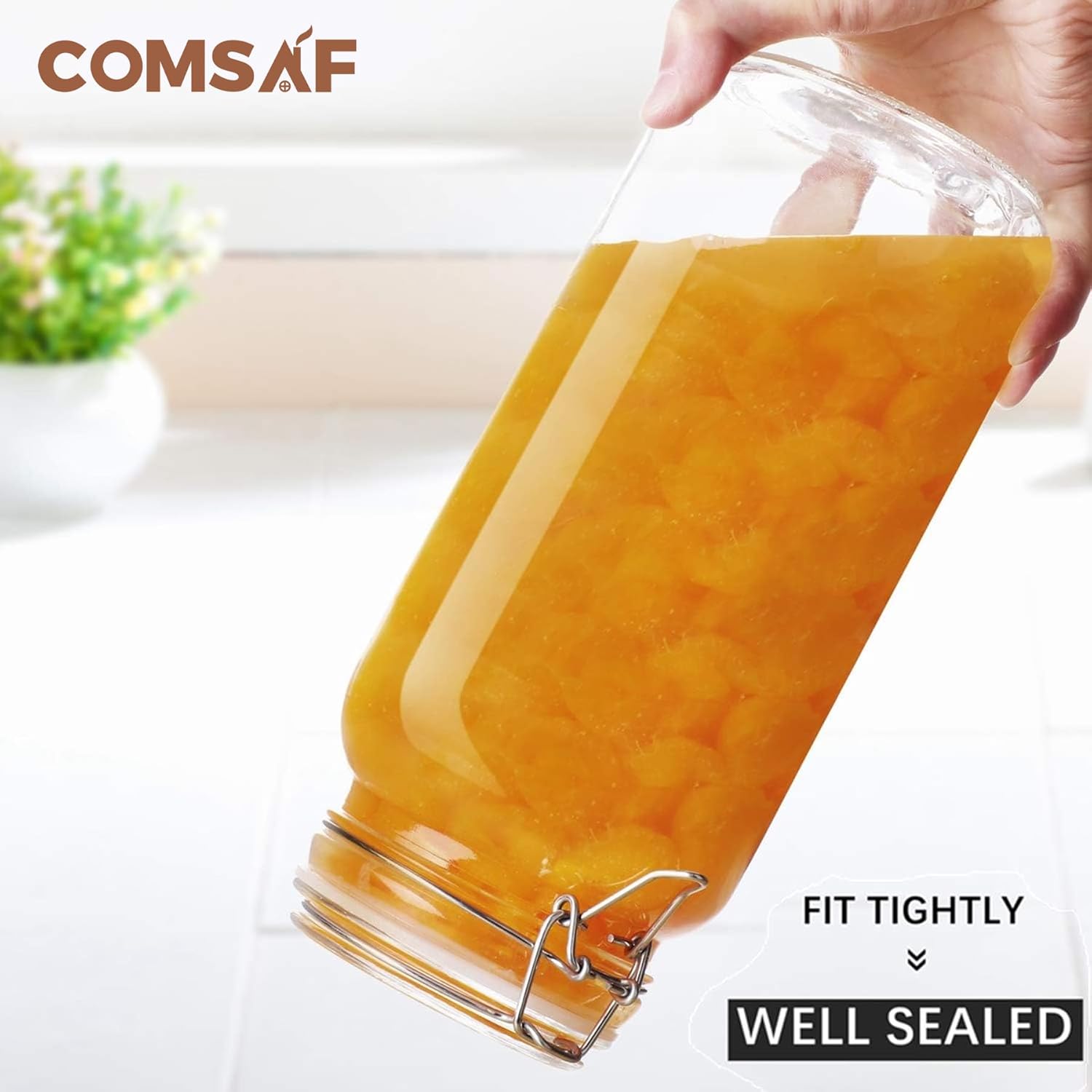 ComSaf Airtight Glass Jars with Lids 78oz Set of 3, Food Storage Canister Square - Storage