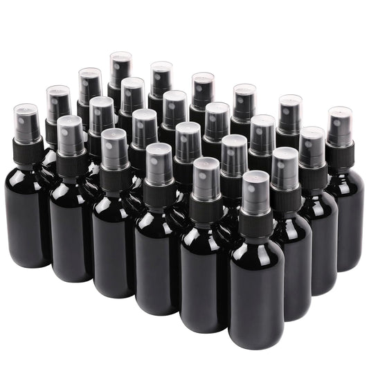 Black Glass Small Spray Bottle 2 oz 24 Packs,Fine Mist Sprayer Small Clear Bottles,Refillable