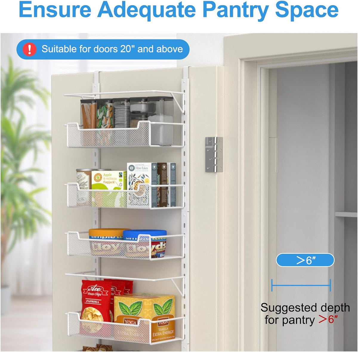 Over the Door Pantry Organizer, 8-Tier Over the Door Organizer with Adjustable Basket, Pantry Door