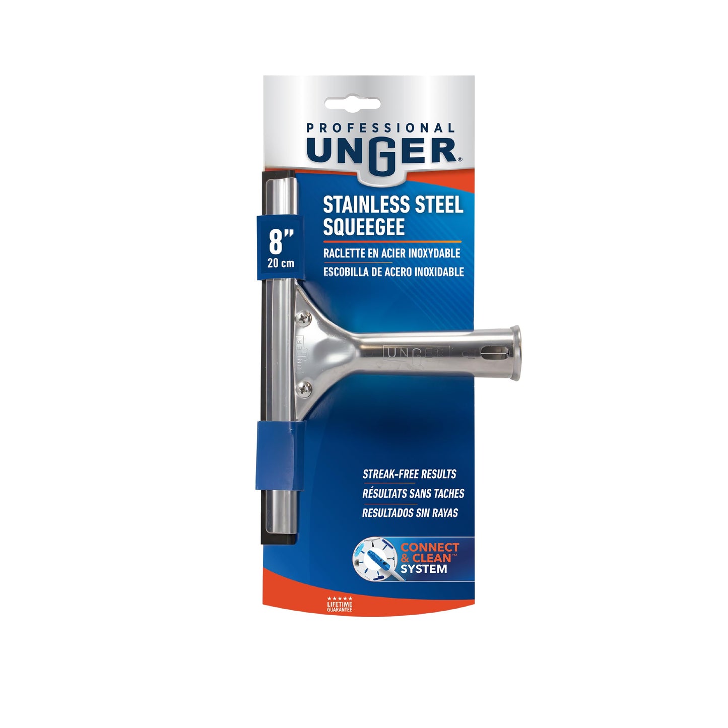 Unger Professional Stainless Steel Heavy-Duty Squeegee, 12", Silver