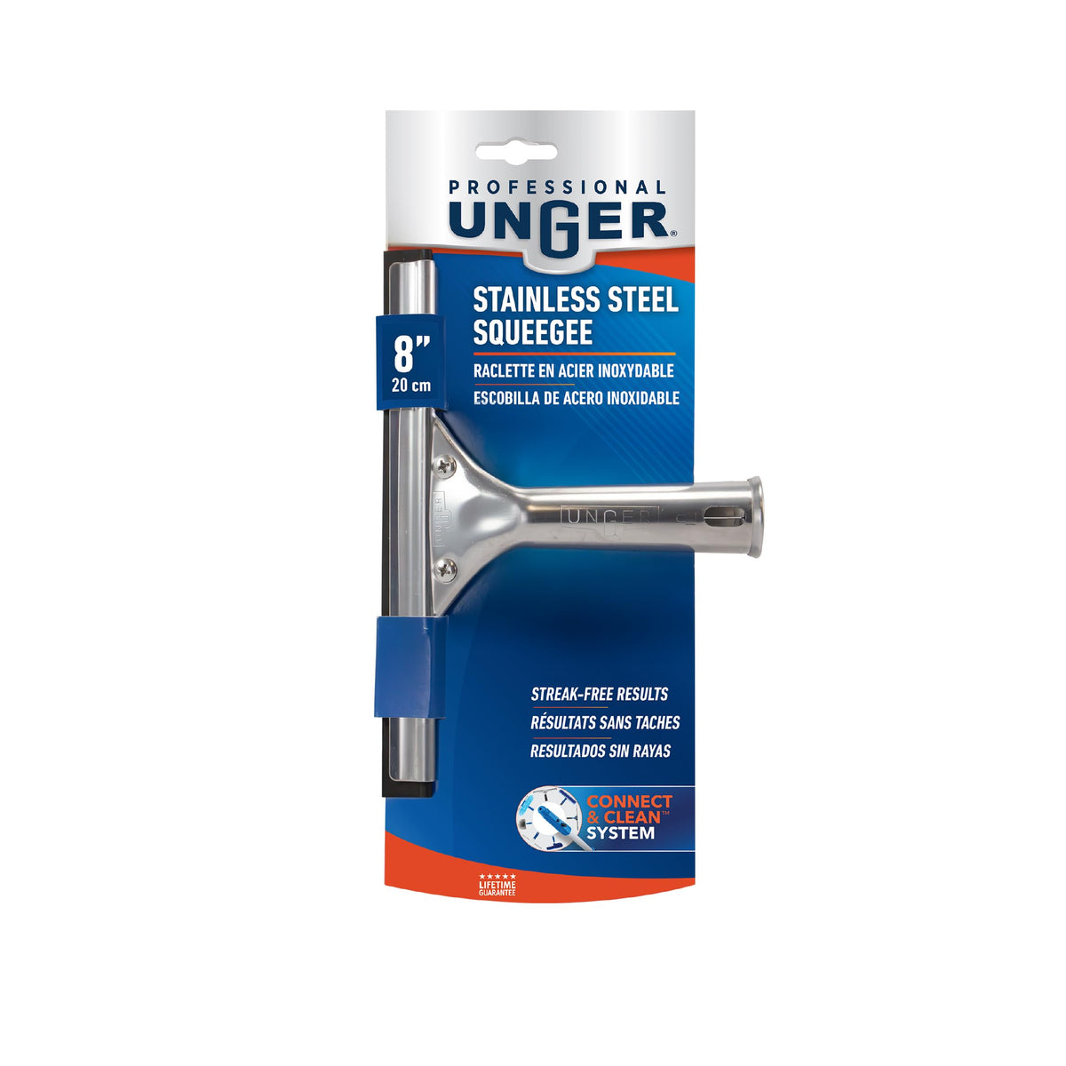 Unger Professional Stainless Steel Heavy-Duty Squeegee, 12", Silver