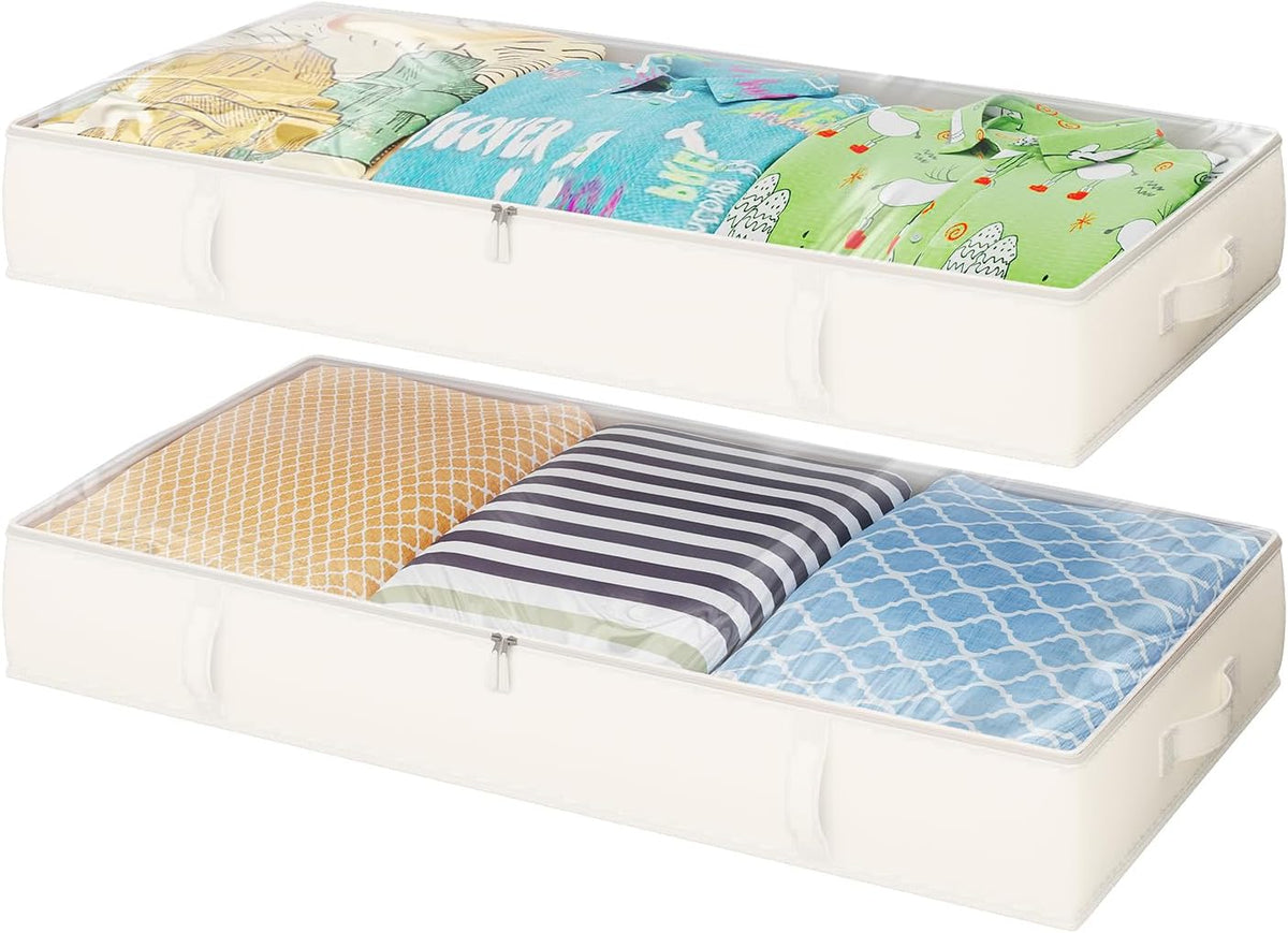 2-Pack Under Bed Storage, 6 Inches Tall Closet Organizers and Storage Bins with Sturdy