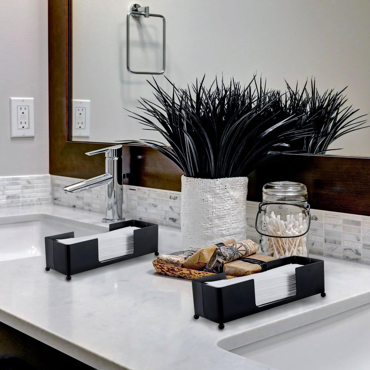 MyGift Modern Matte Black Metal Tabletop Paper Hand Towel Holder, Commercial Countertop Tissue