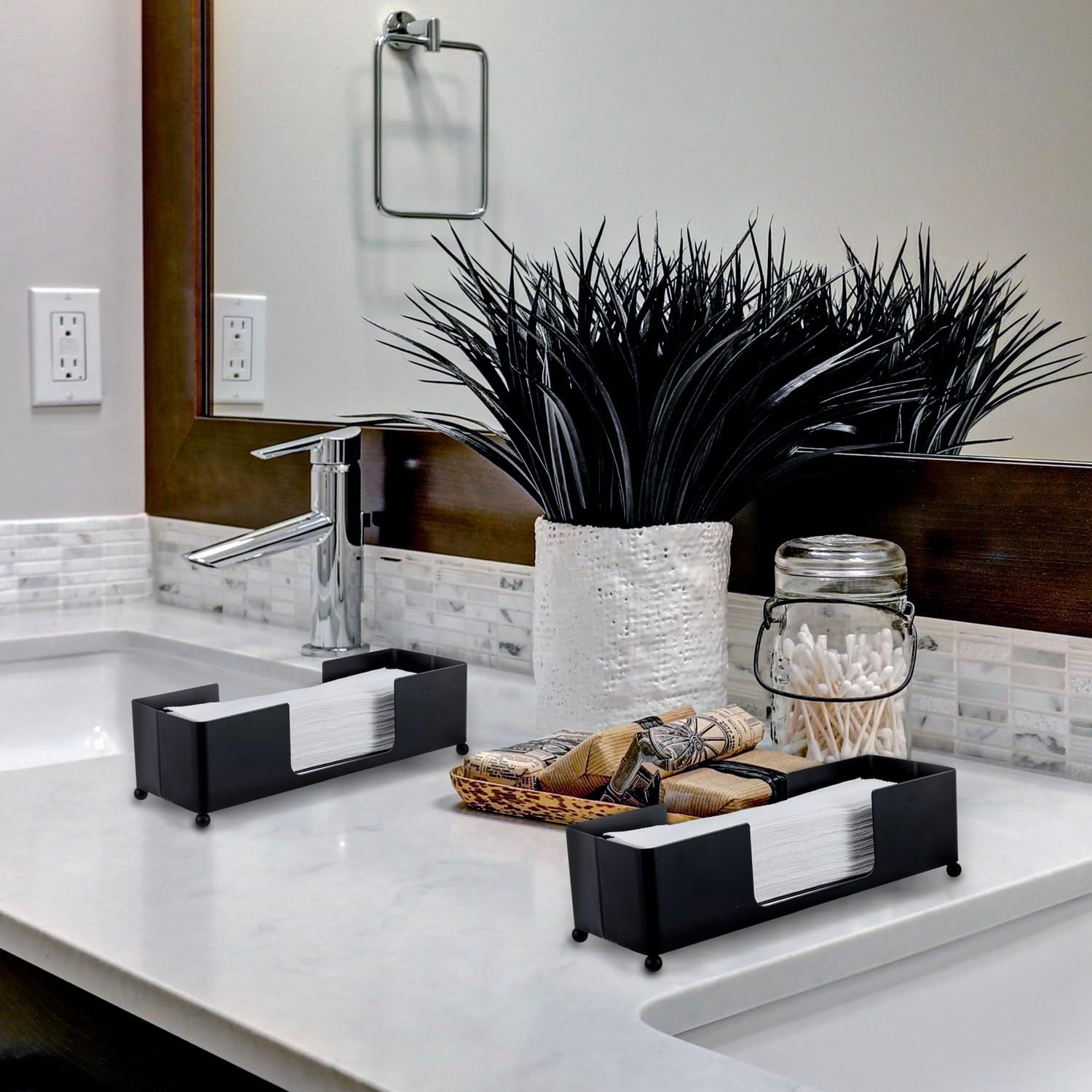 MyGift Modern Matte Black Metal Tabletop Paper Hand Towel Holder, Commercial Countertop Tissue