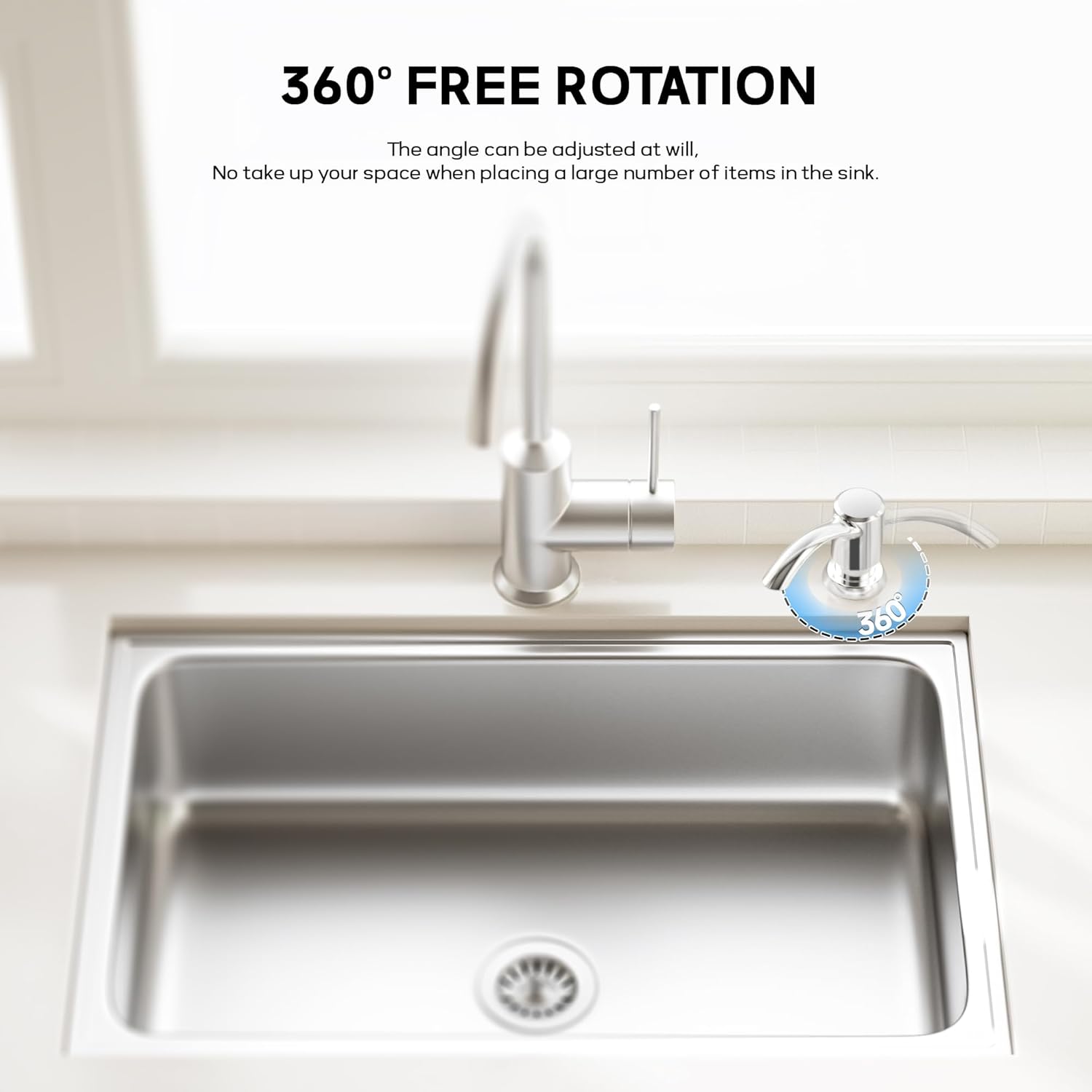 SAMODRA Built in Kitchen Sink Soap Dispenser (Chrome) with 12 oz Large PET Lotion Bottle, Refill