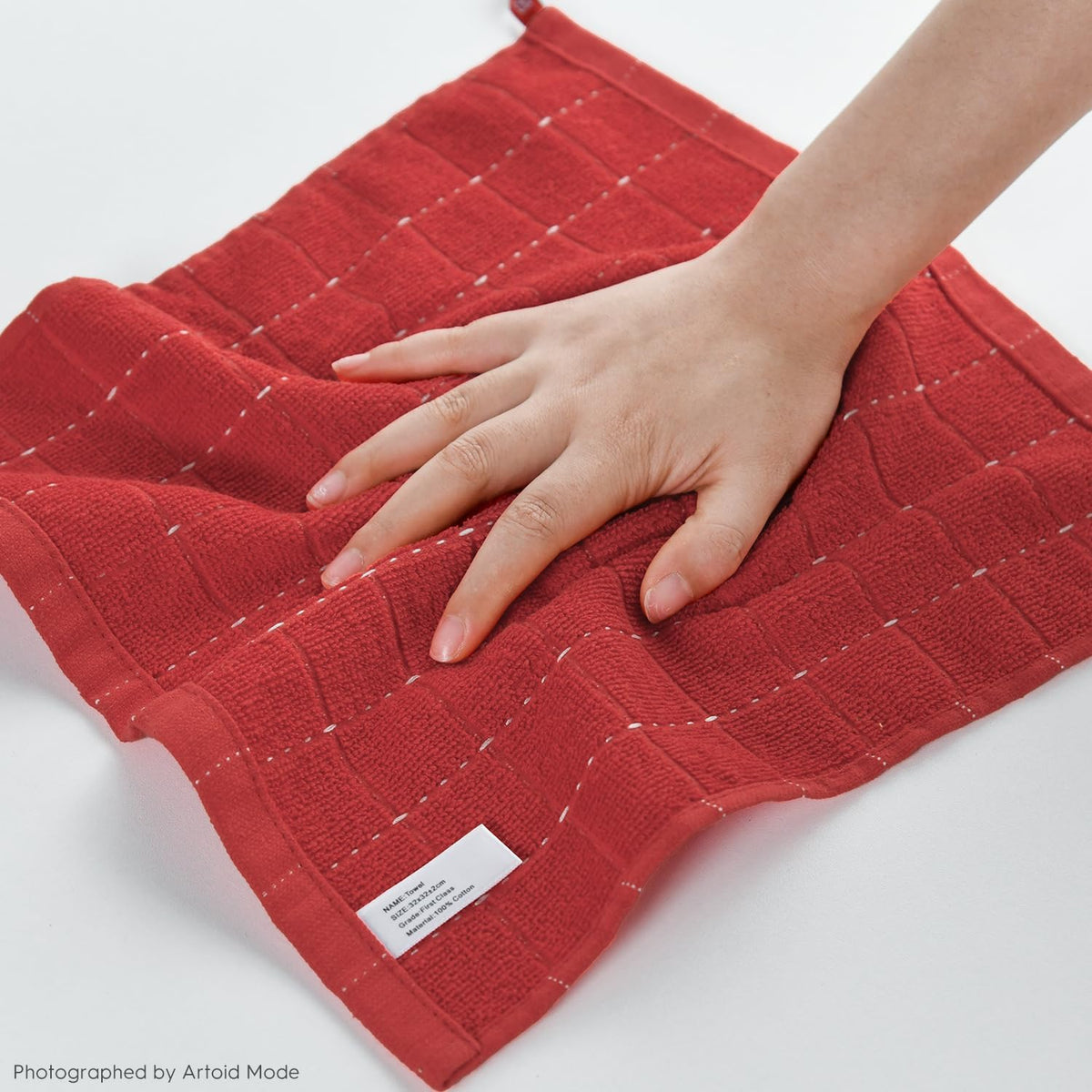 Artoid Mode Checkered Designed Cotton Beige Red Terry Kitchen Dish Cloths, 12x12 Inch Soft