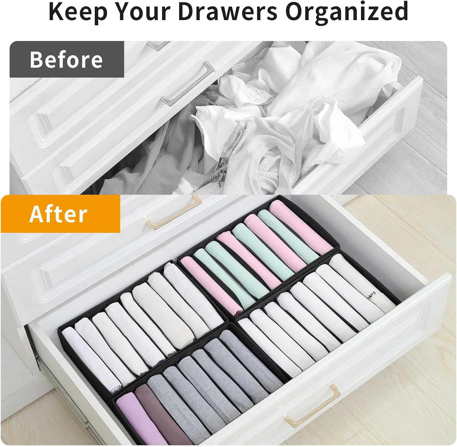 Qozary 4 Pack Drawer Organizers for Clothing, 8 Grids Foldable Closet Organizers and Storage Bins
