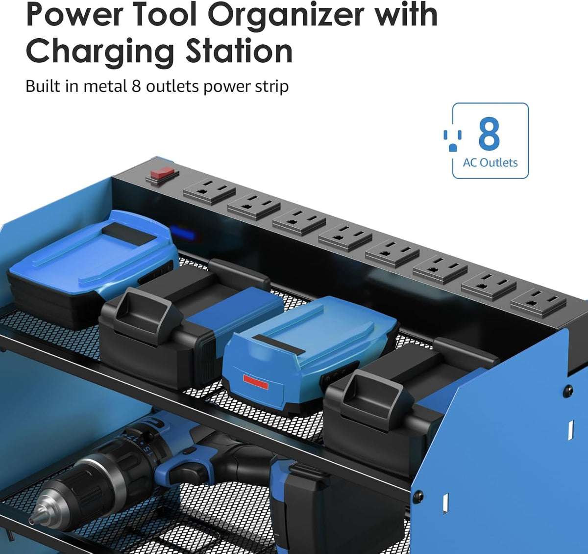 CCCEI Modular Power Tool Organizer Wall Mount with Charging Station. Garage 4 Drill Storage Shelf