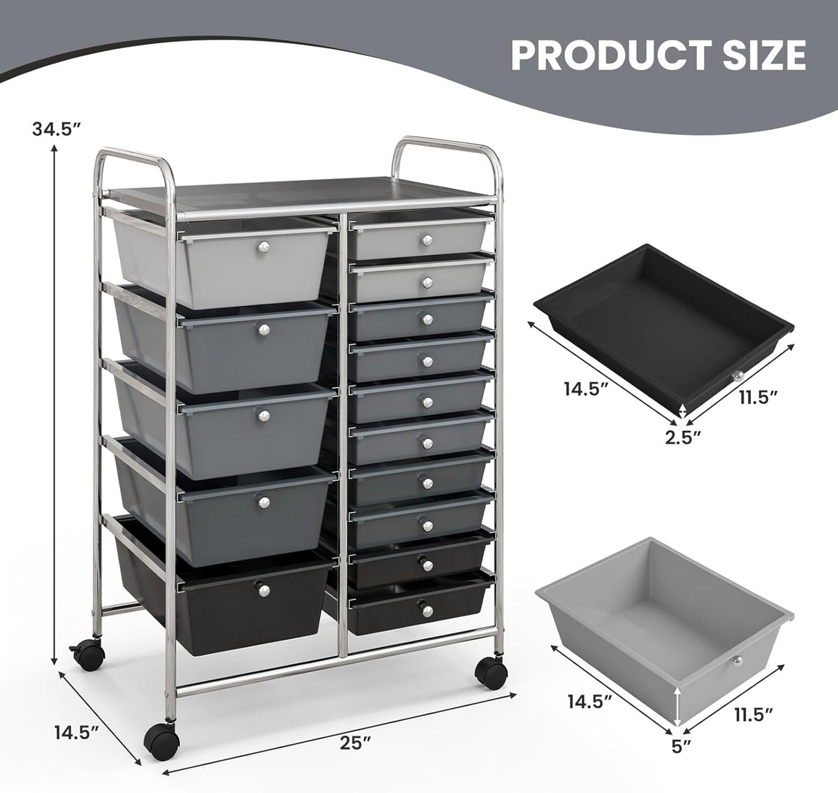 GOFLAME 15-Drawer Rolling Storage Cart, Multipurpose Movable Organizer Cart, Utility Cart for Home