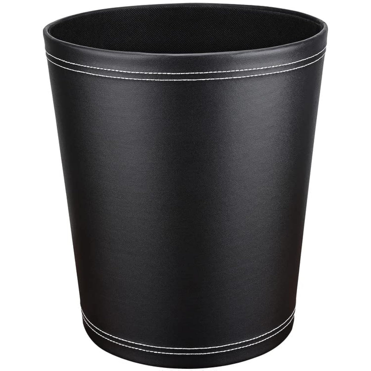 Pu Leather Trash Can, 2.6 Gallon Black Bathroom Trash Can, Small Office Garbage Can Wastebasket for