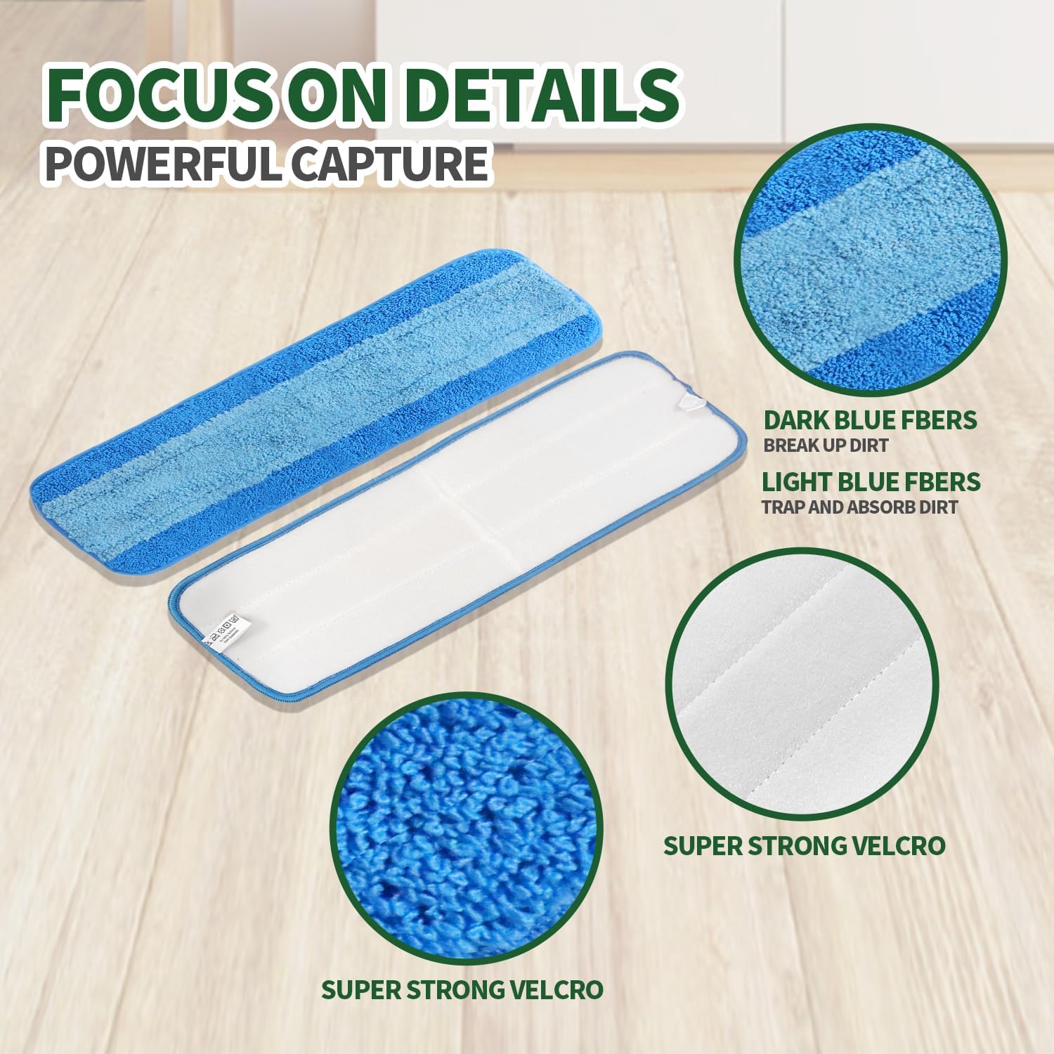 8 Pack Microfiber Cleaning Pads for Bona Mop, Reusable Microfiber Mop Pads for 18 Inch Mop