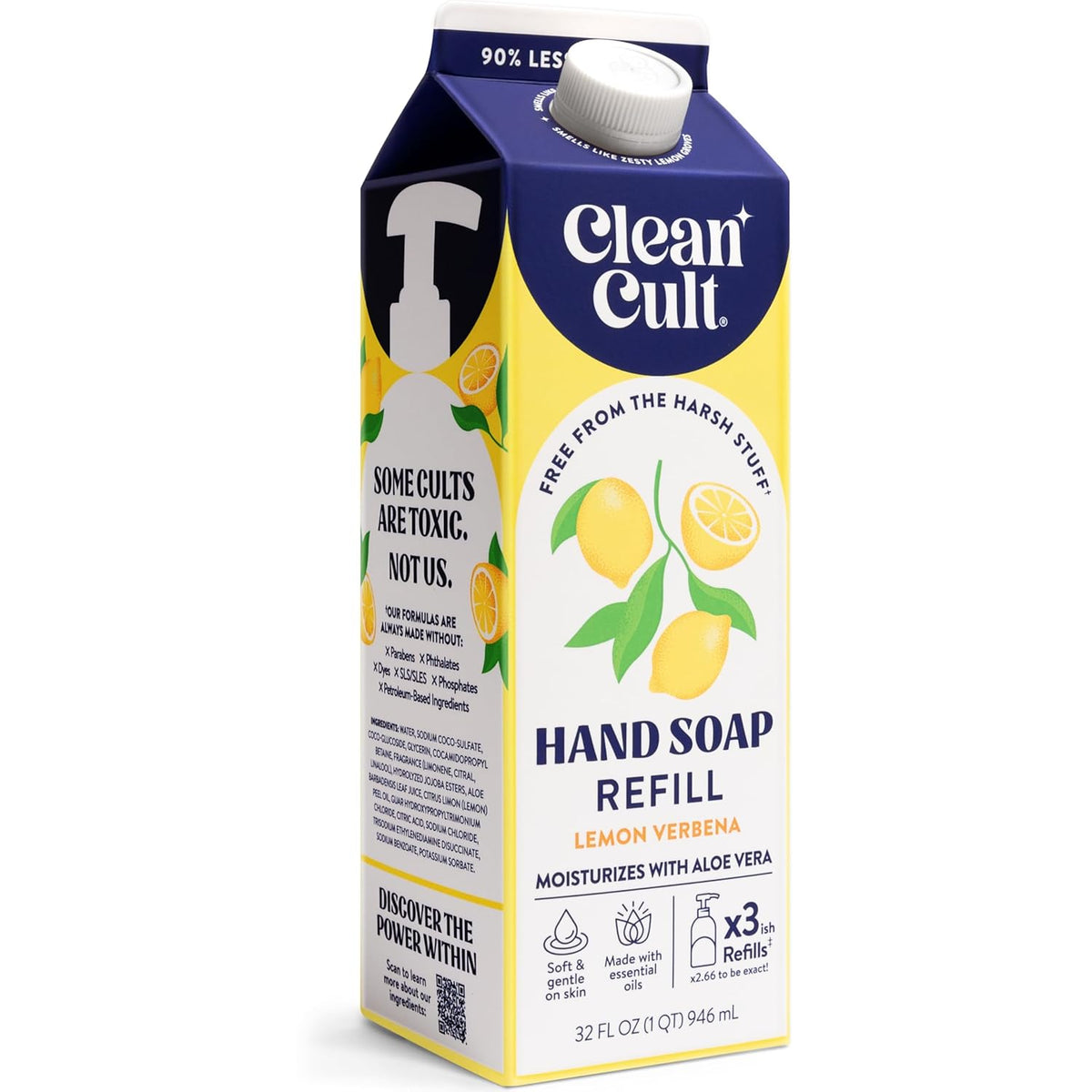 Cleancult Liquid Hand Soap Refill - Lemon Verbena - Moisturizes Dry & Sensitive Skin - Made with