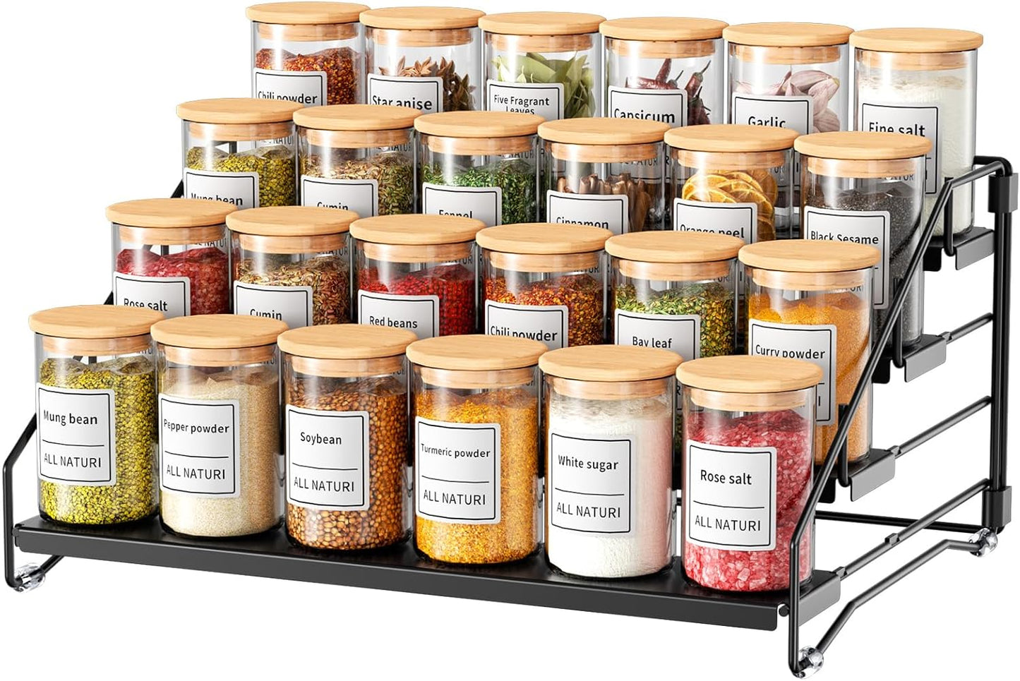 RCHYFEED Spice Rack Organizer for Cabinet Pantry,4 Tier Spice Rack Countertop, Depth Adjustable