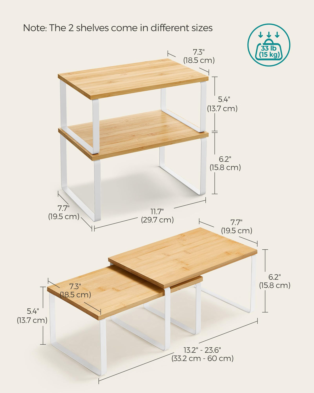 SONGMICS Cabinet Organizer Shelf, Set of 4 Kitchen Counter Shelves, Kitchen Storage, Spice Rack