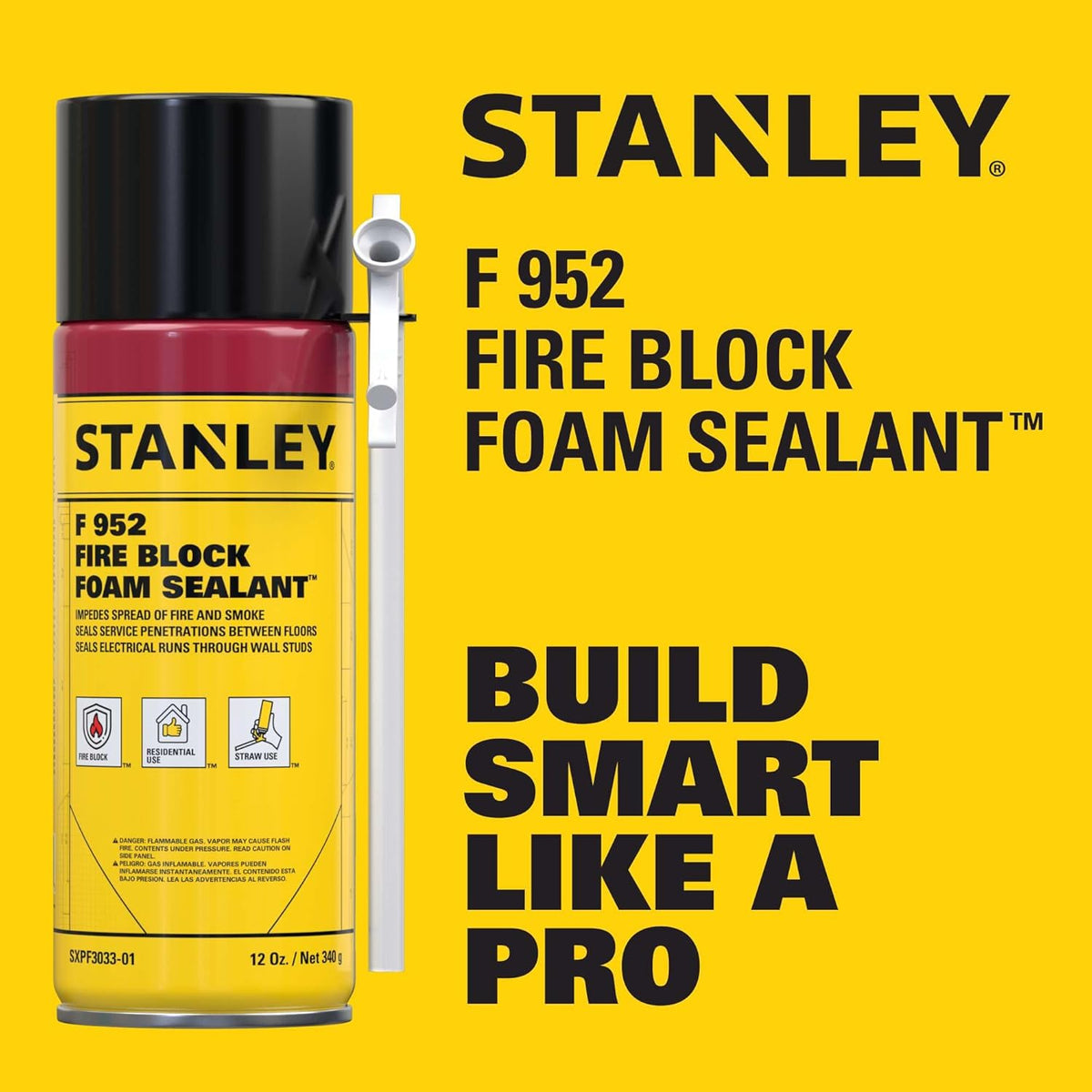 Stanley F952 Fire Block Spray Foam – (2x12oz) Fire Rated Expanding Polyurethane Foam Sealant for