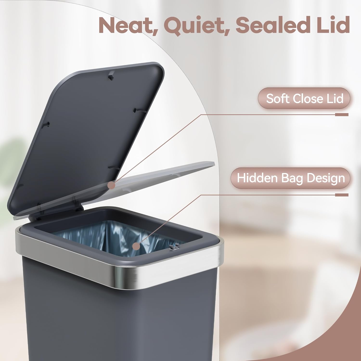 Small Bathroom Trash Can with Lid Soft Close, 10 Liter/2.6 Gallon Slim Garbage Can-Metal Step and
