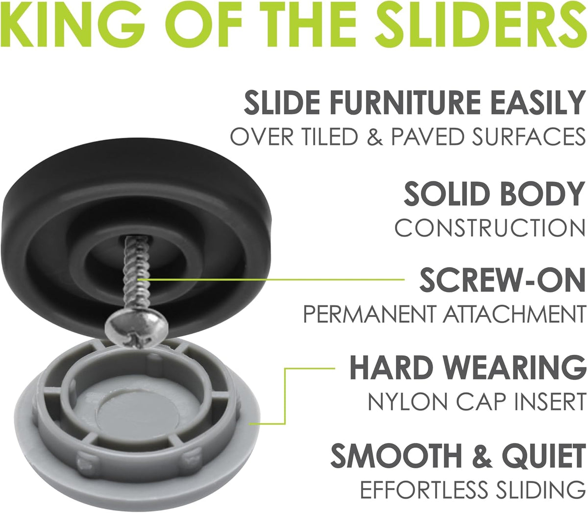 Gorilla Outdoor 1-1/4 Inch Furniture Sliders/Chair Glide Floor Protectors (Set of 8) Screw-On Nylon