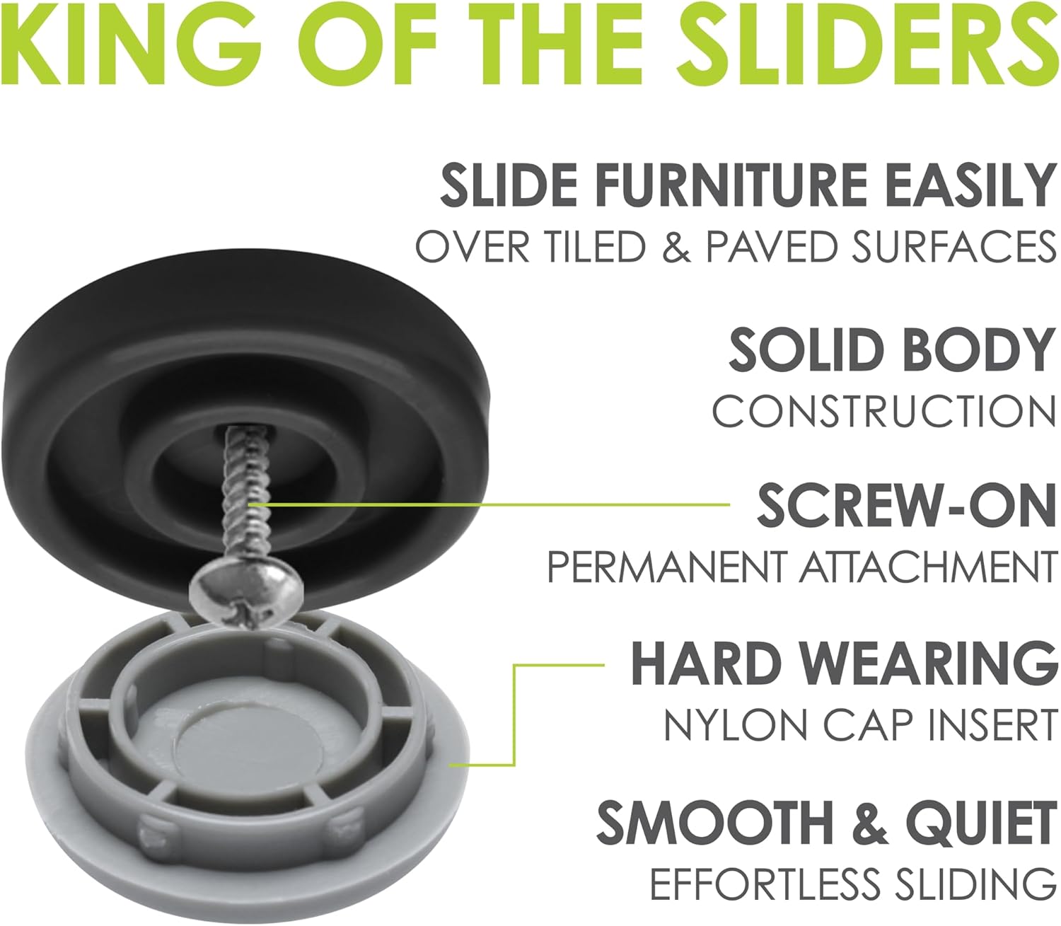 Gorilla Outdoor 1-1/4 Inch Furniture Sliders/Chair Glide Floor Protectors (Set of 8) Screw-On Nylon