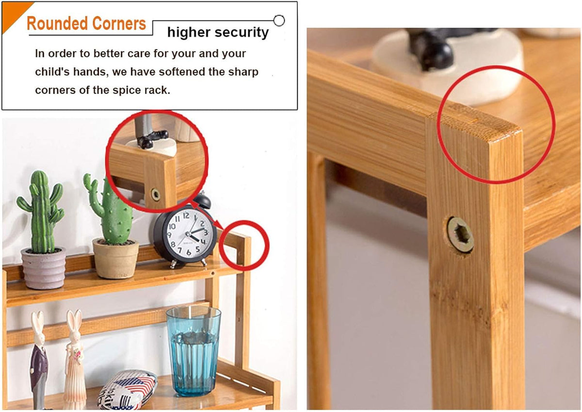 Bamboo Spice Rack Kitchen Countertop Organizer Storage Shelves-3 tier Standing Pantry Shelf with