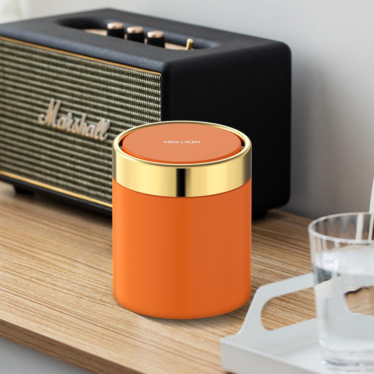 Mini Trash Can with Lid, Desktop Small Trash Can Recycling Bin Cute Metal Garbage Can for Tabletop
