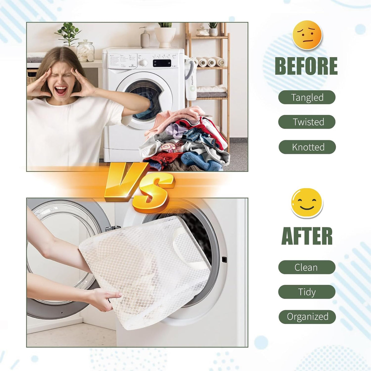 GWT 4Pcs 3D Mesh Laundry Bags with Hanging Handles (S/M/L/XL) - Durable Zippered Wash Bags for
