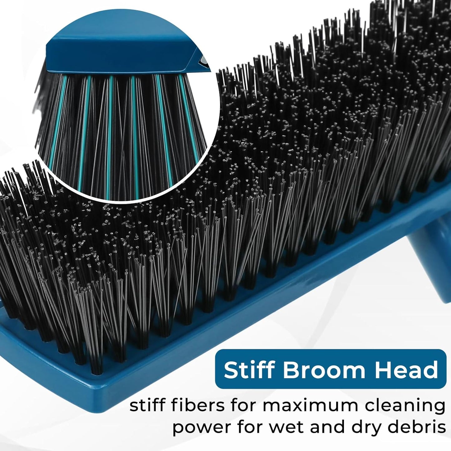 16-Inch Push Broom Outdoor with Rubber Squeegee and 58" Long Handle, 2 in 1 Commercial Broom Brush