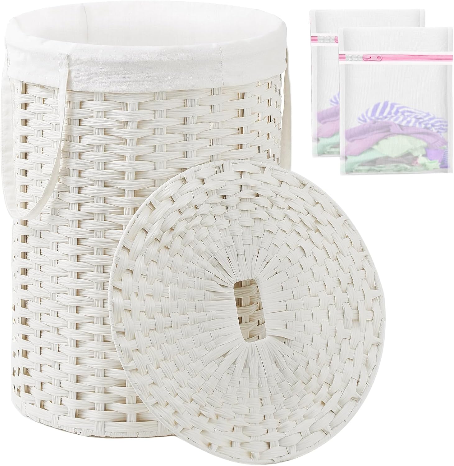 Laundry Basket with Lid Round Rattan Laundry Hamper with Lid and Handles 29.1 Gal (110 L) Handwoven