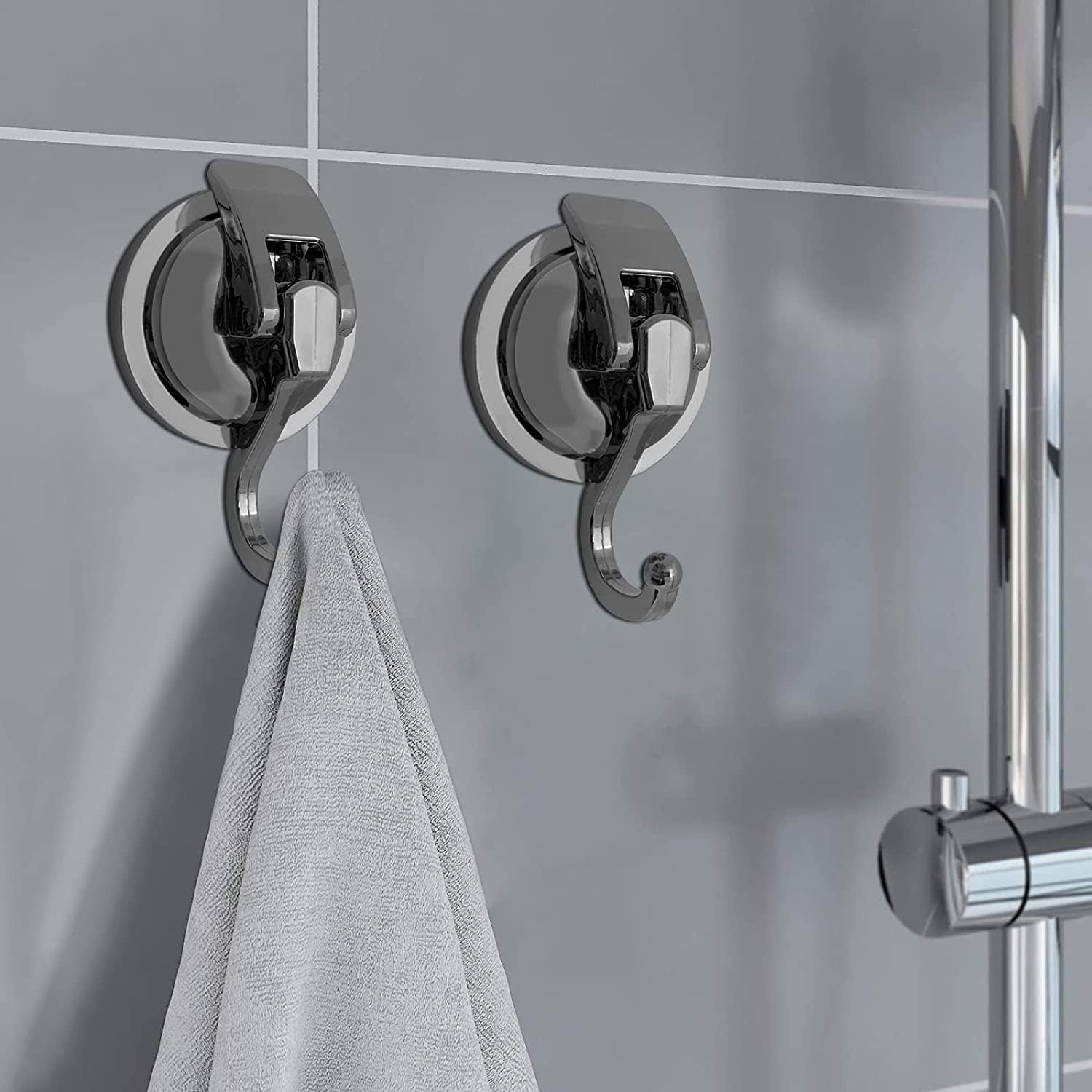Heavy Duty Vacuum Suction Shower Hooks - Glass Suction Cup Hooks, Bathroom Robe Hooks, Reusable, No