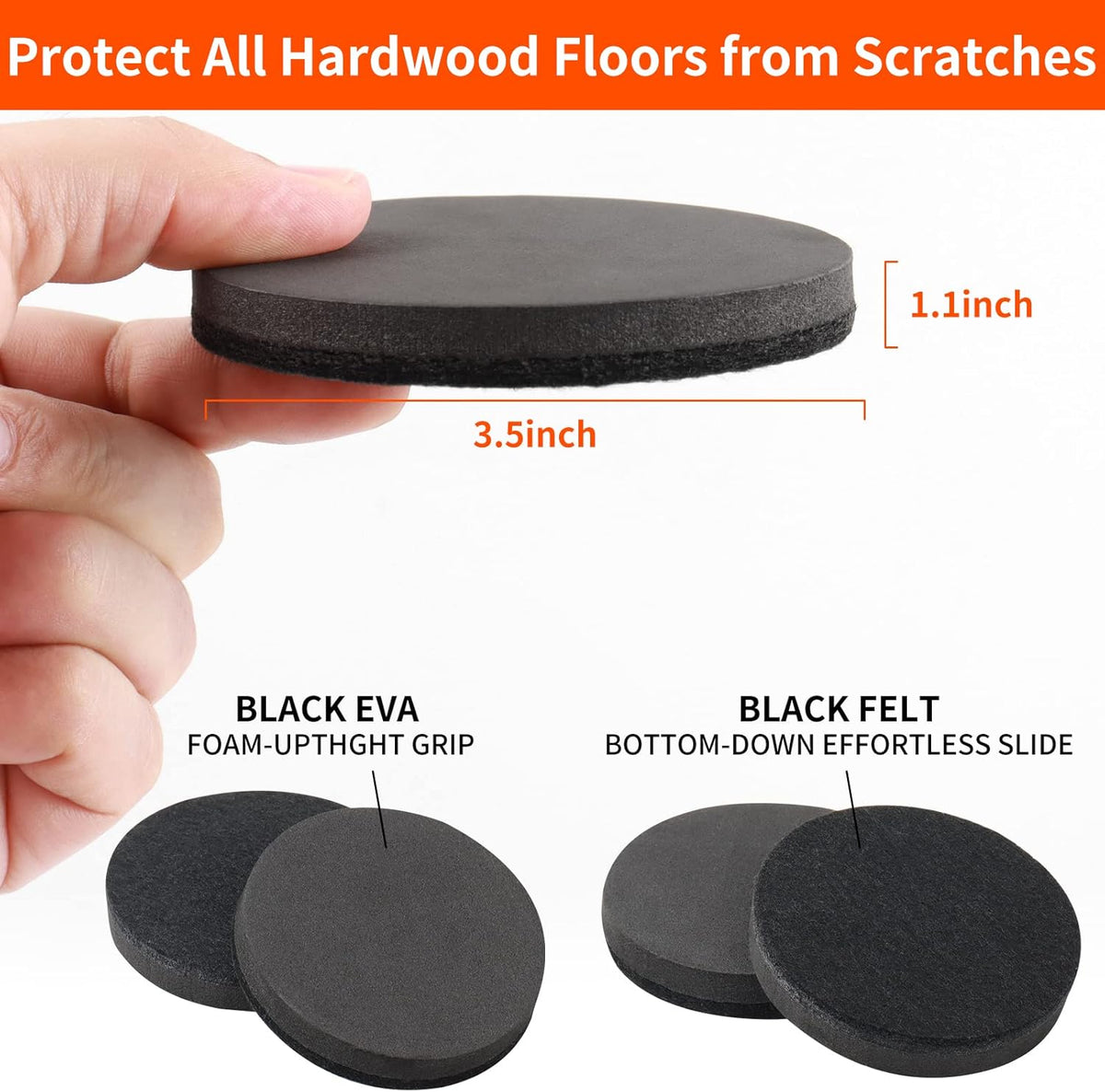 Ezprotekt 3.5" Felt Furniture Movers Sliders for Hardwood & Vinyl Floors, 16 Pcs Round Reusable