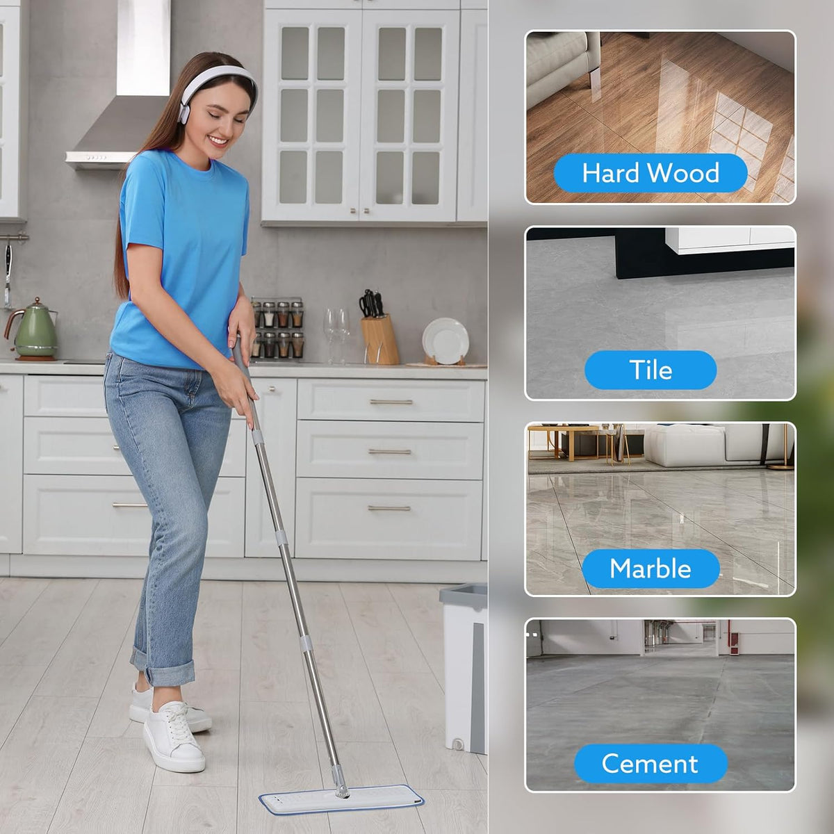 6 Pack Microfiber Cleaning Pads are Compatible with Bona Mop,18 Inch Replaceable Mop Pad