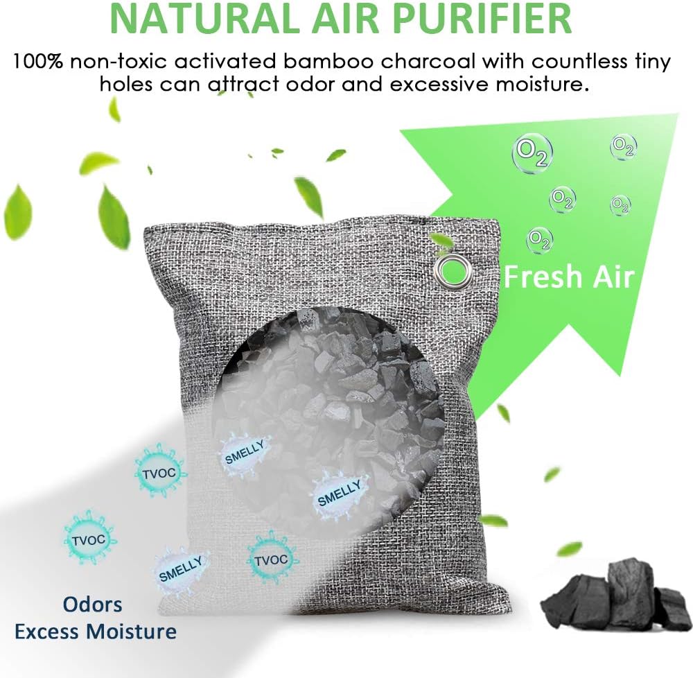 NIYIKOW Charcoal Bags Odor Absorber (Large, 4Pack x 200g), Nature Fresh Bamboo Charcoal Air