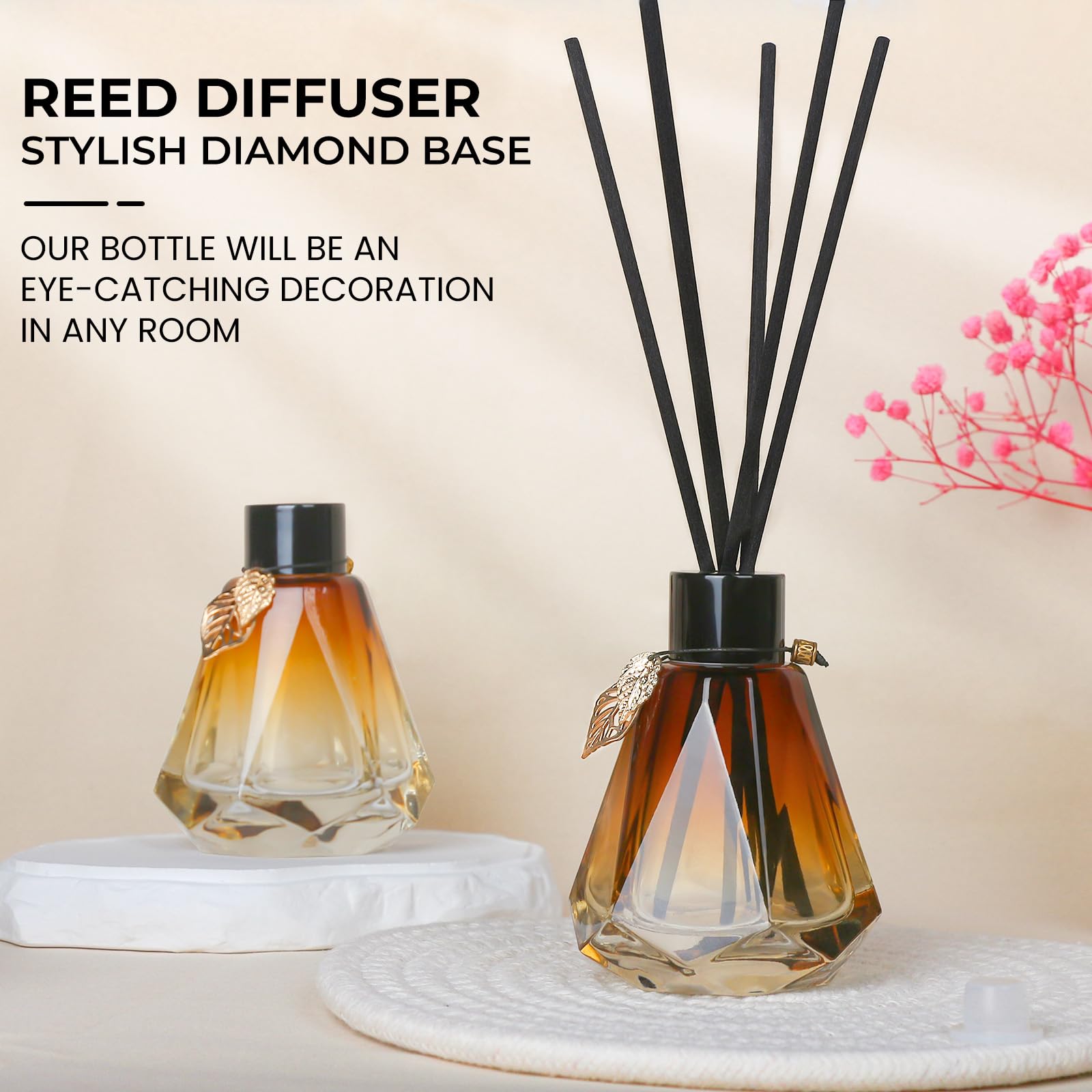 Reed Diffuser Set, 4 Empty Bottles with 20 Sticks, Diamond Style (4 PCS Black) – view 4