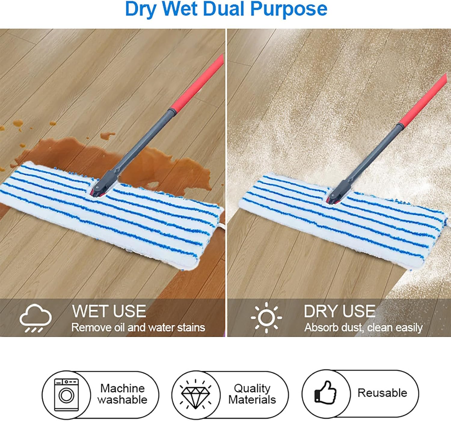 2 Pack Microfiber Mop Replacement Heads，Compatible with O-Cedar Dual Action Flat Mop for Dry/Wet