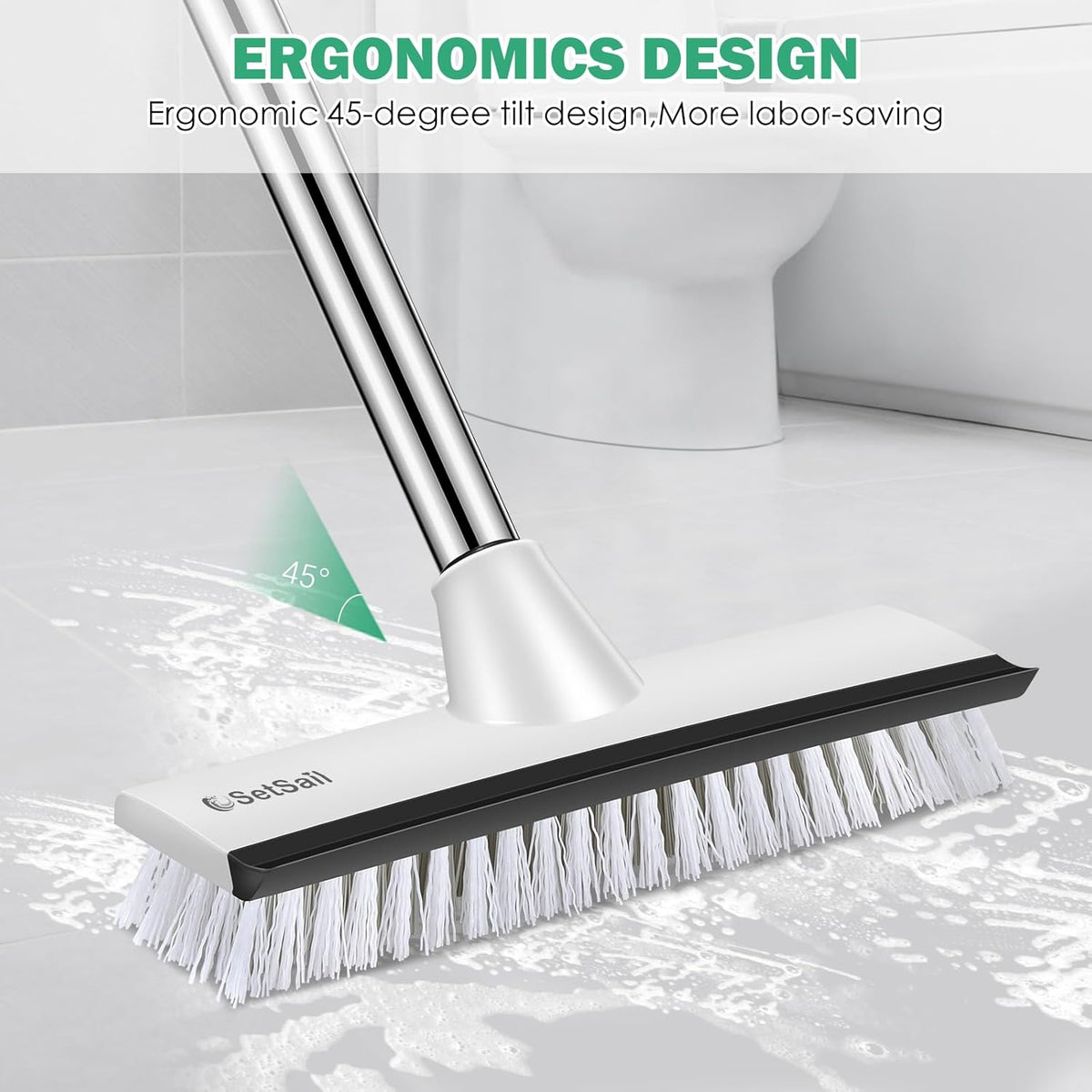 SetSail Floor Scrub Brush with 51-Inch Long Adjustable Handle 2 in 1 Scrape Brush Stiff Bristle