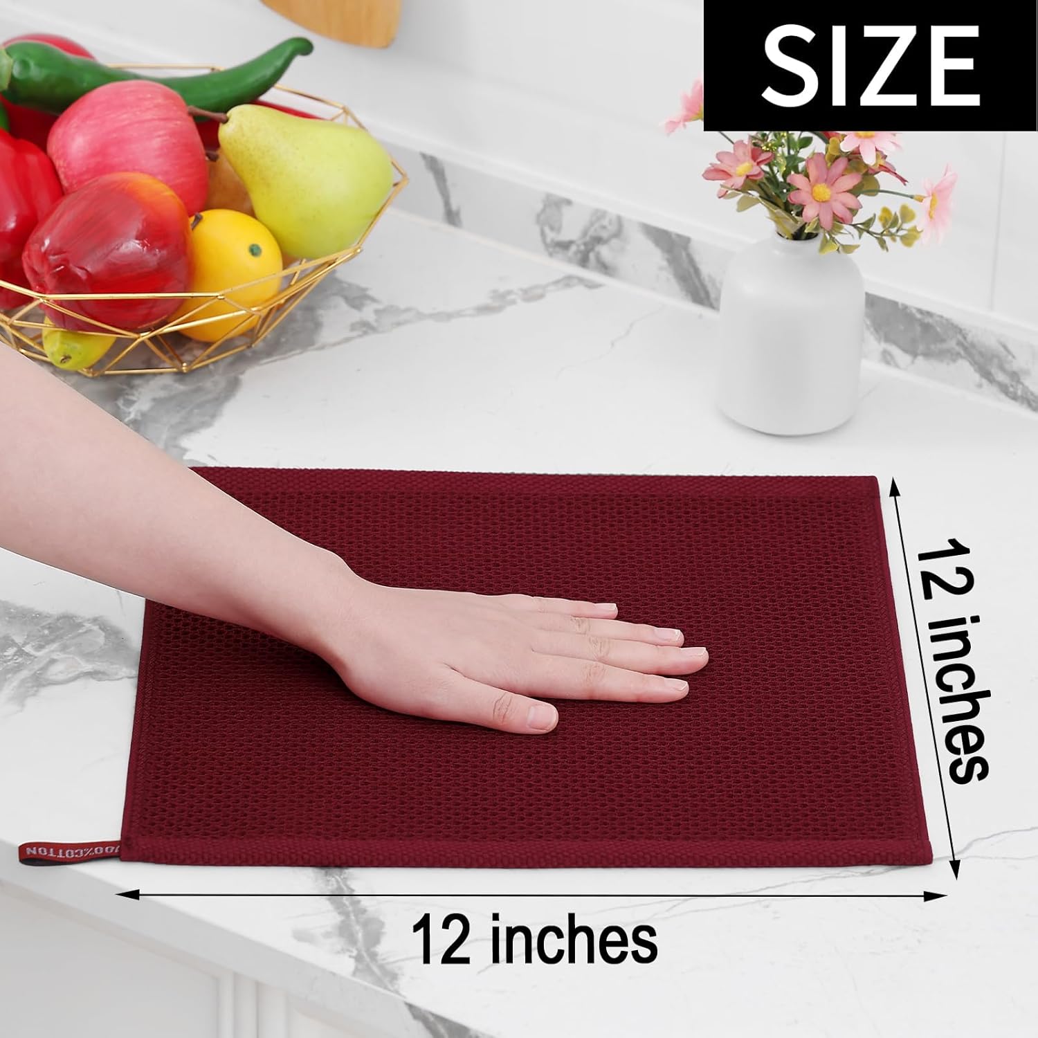 Homaxy 100% Cotton Waffle Weave Kitchen Dish Cloths, Ultra Soft Absorbent Quick Drying Dish Towels