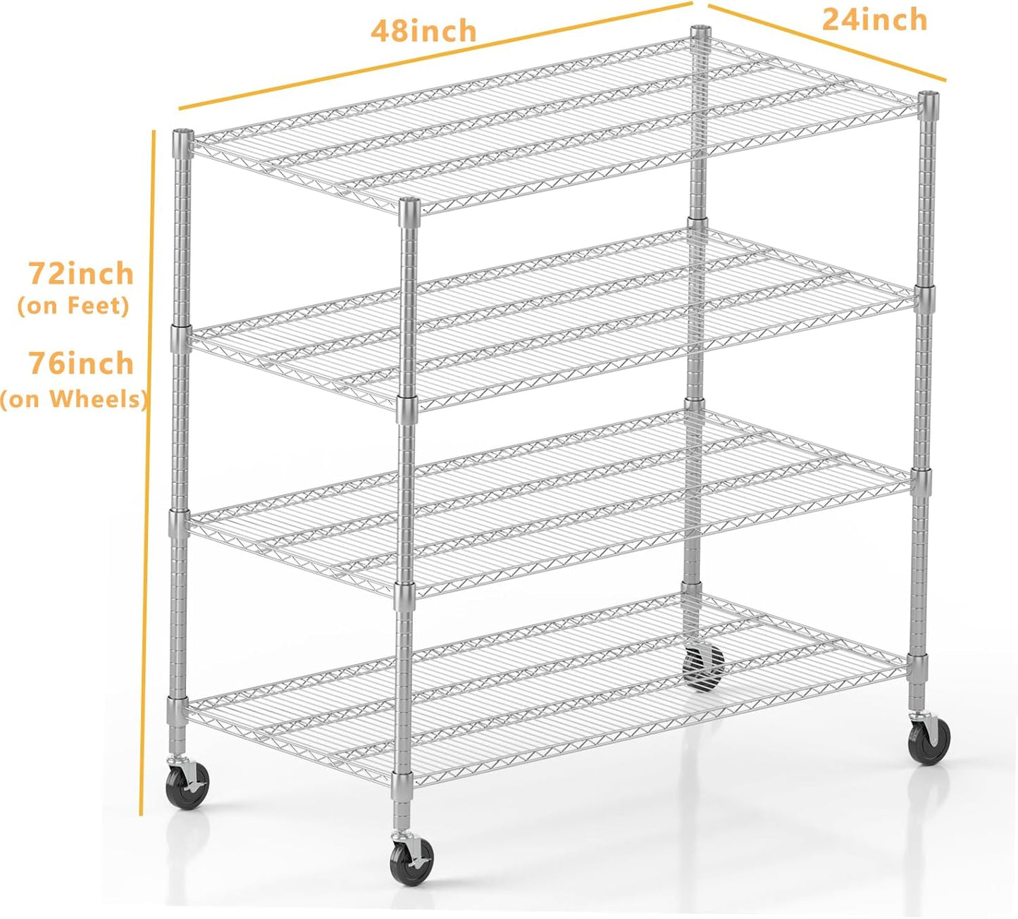 Himimi 4 Tier Wire Shelving with Wheels Heavy Duty Height Adjustable Metal Shelves for Storage
