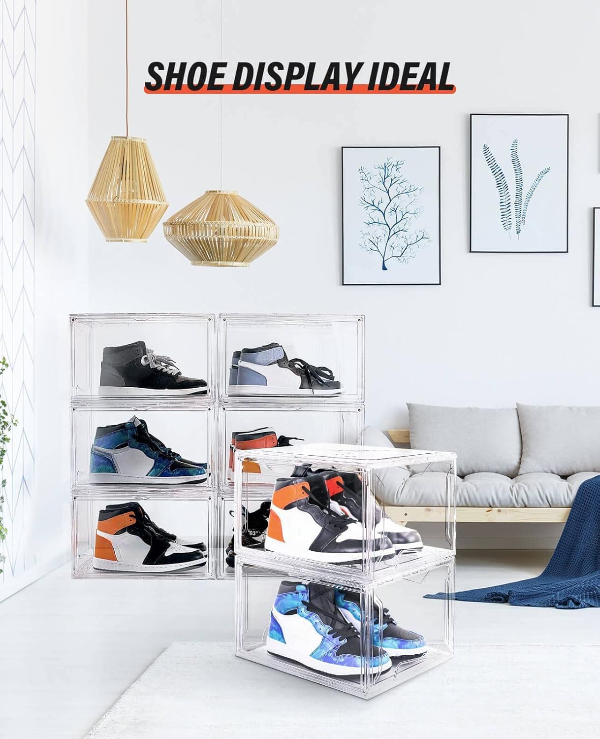 KDOR Clear Plastic Shoe box Organizer, 3 Pack Stackable Sneaker Boxes, Transparent Display Case