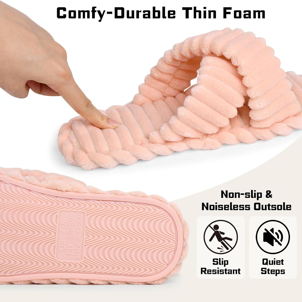 ZOORON Women's Cozy Slippers Crossbands & Durable Foam - Soft Plush Lined Non-Slip Indoor Outdoor