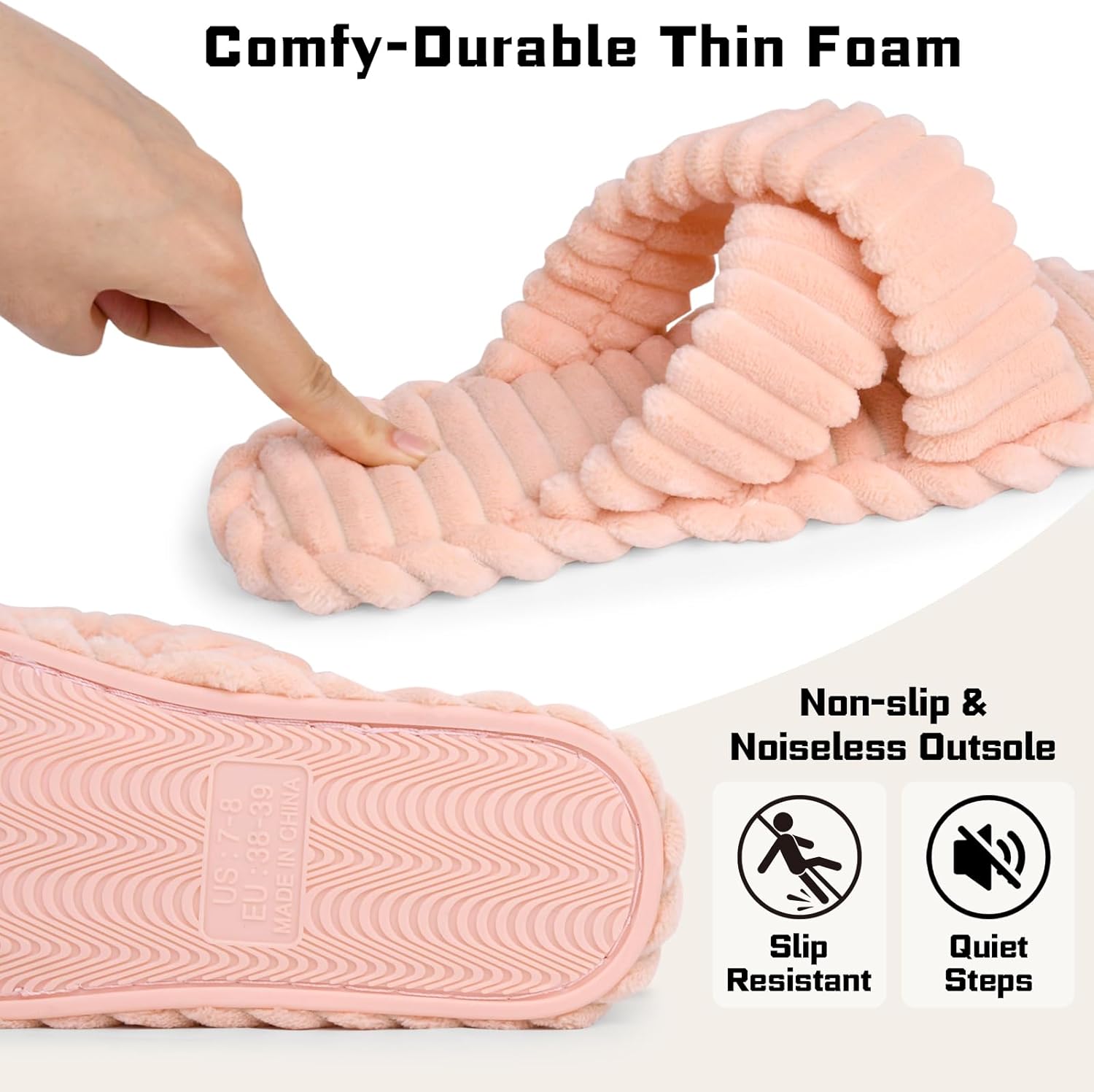 ZOORON Women's Cozy Slippers Crossbands & Durable Foam - Soft Plush Lined Non-Slip Indoor Outdoor