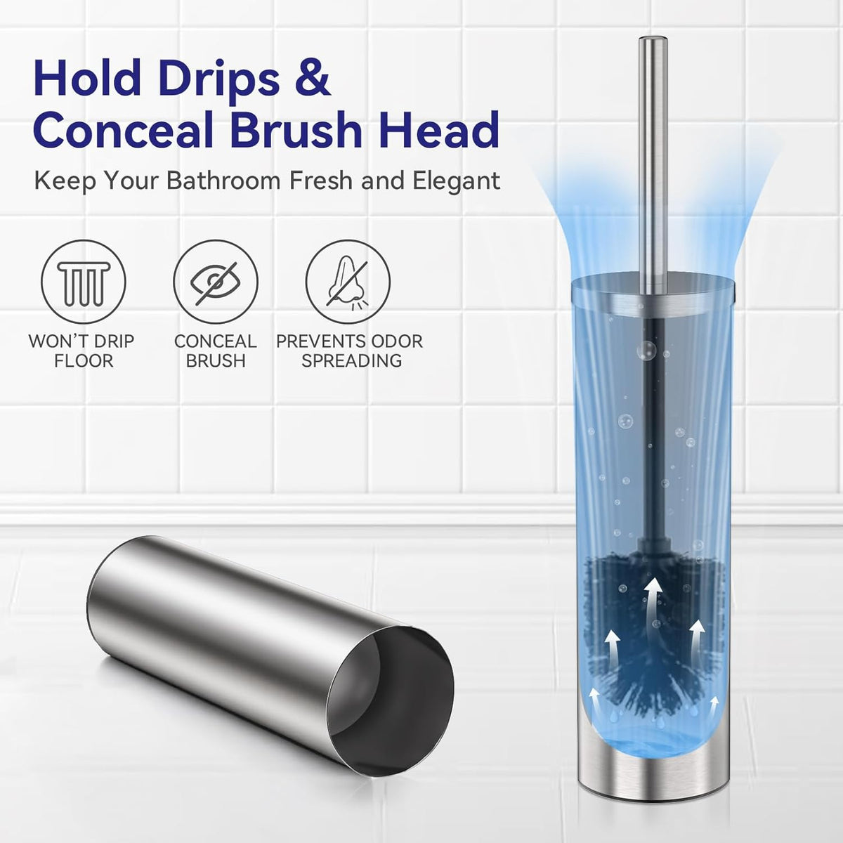 DOWRY Stainless Steel Freestanding Toilet Bowl Brush and Holder with Long Handle for Bathroom