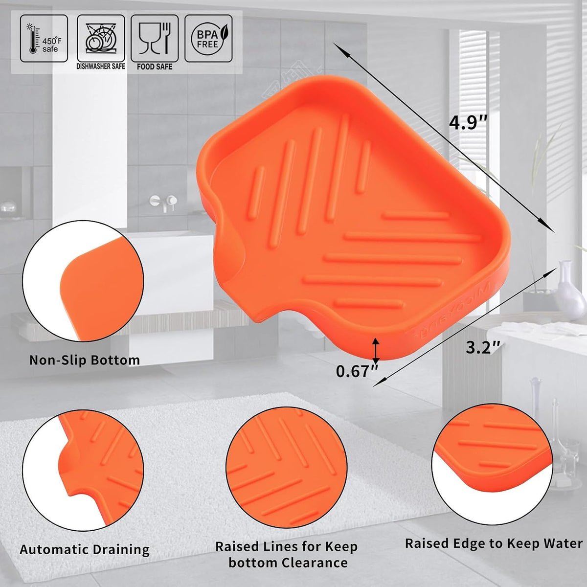 Silicone Bathroom Soap Dishes with Drain Spout-Bathroom and Kitchen Sink Organizer,Sponge