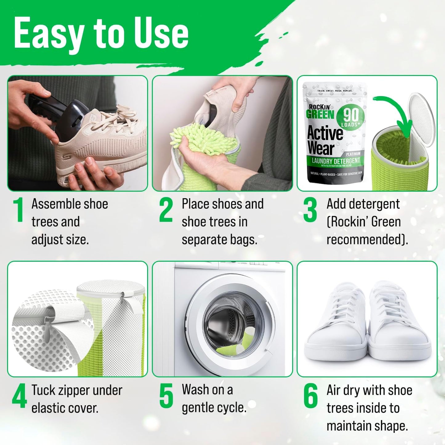 Rockin'Green Shoe Washing Machine Bag - 360° Deep Clean Shoe Washing Bag - Shoe Bag for Washing