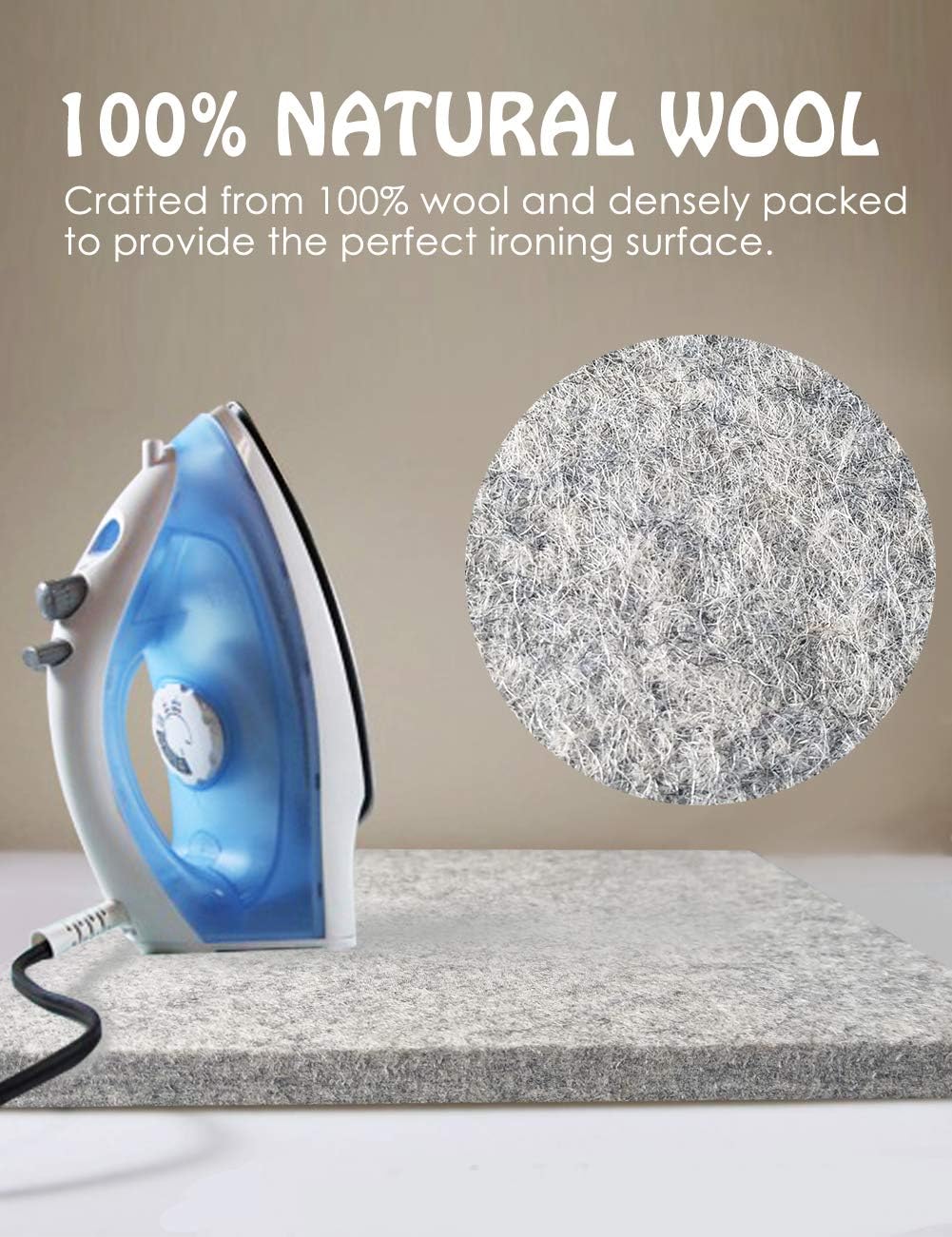 Wool Pressing Mat for Quilting - 9" x 9" Portable Travel Size Felt Ironing Pad 1/2" Thick, 100% New
