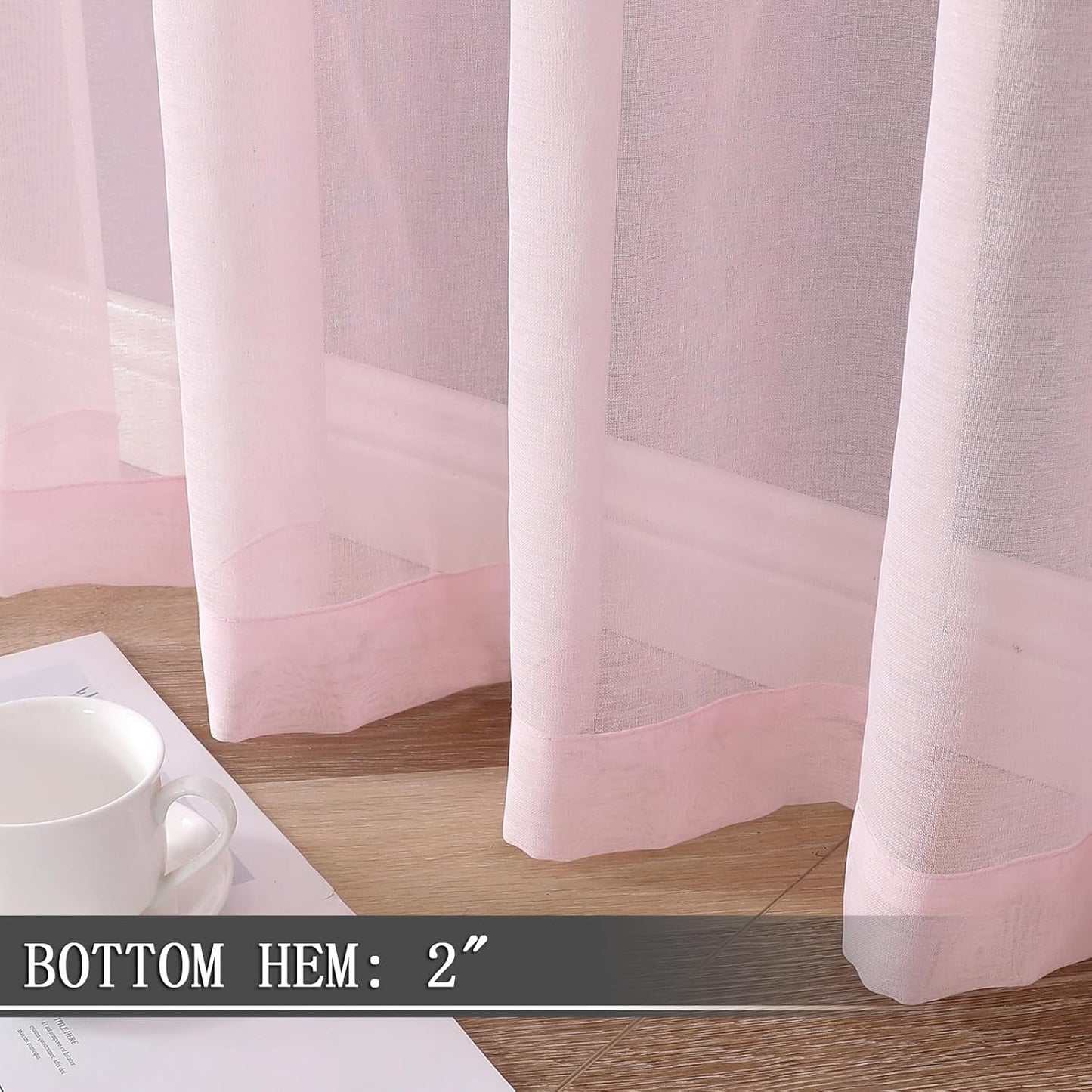 Tollpiz Short Sheer Curtains Living Room Linen Textured Curtain Sheers Light Filtering Voile Rod