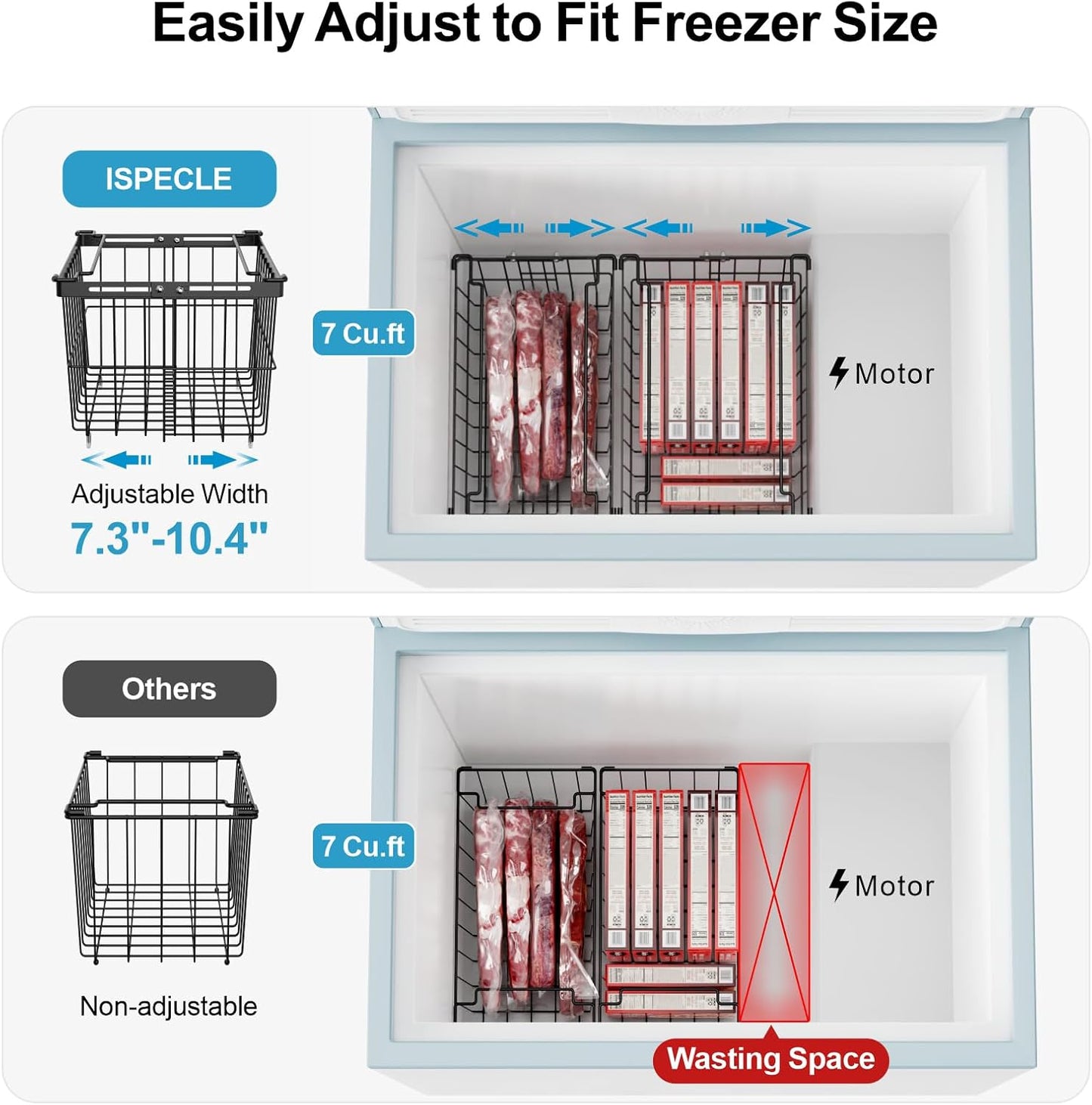 iSPECLE Freezer Organizer Bins - 6 Pack Adjustable & Extra Large Chest Freezer Organizer Bins for 5