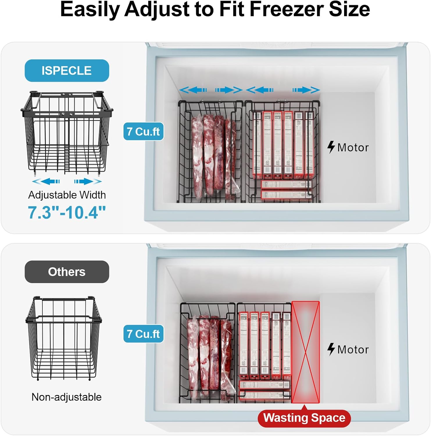 iSPECLE Freezer Organizer Bins - 4 Pack Adjustable & Extra Large Chest Freezer Organizer Bins for 5