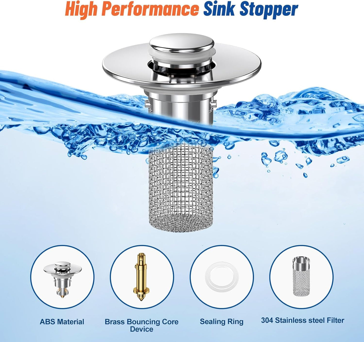 2PC Bathroom Sink Stopper Hair Catcher, Pop Up Sink Drain Filter with Removable Stainless Steel