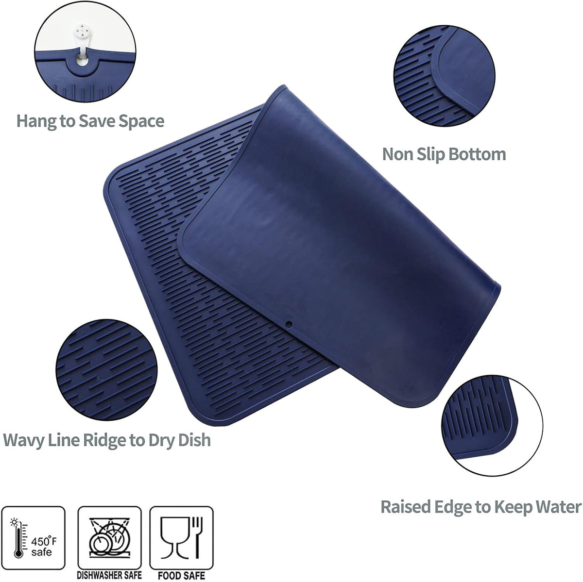 Silicone Dish Drying Mat for Multiple Usage,Easy clean,Eco-friendly,Heat-resistant Silicone Mat for