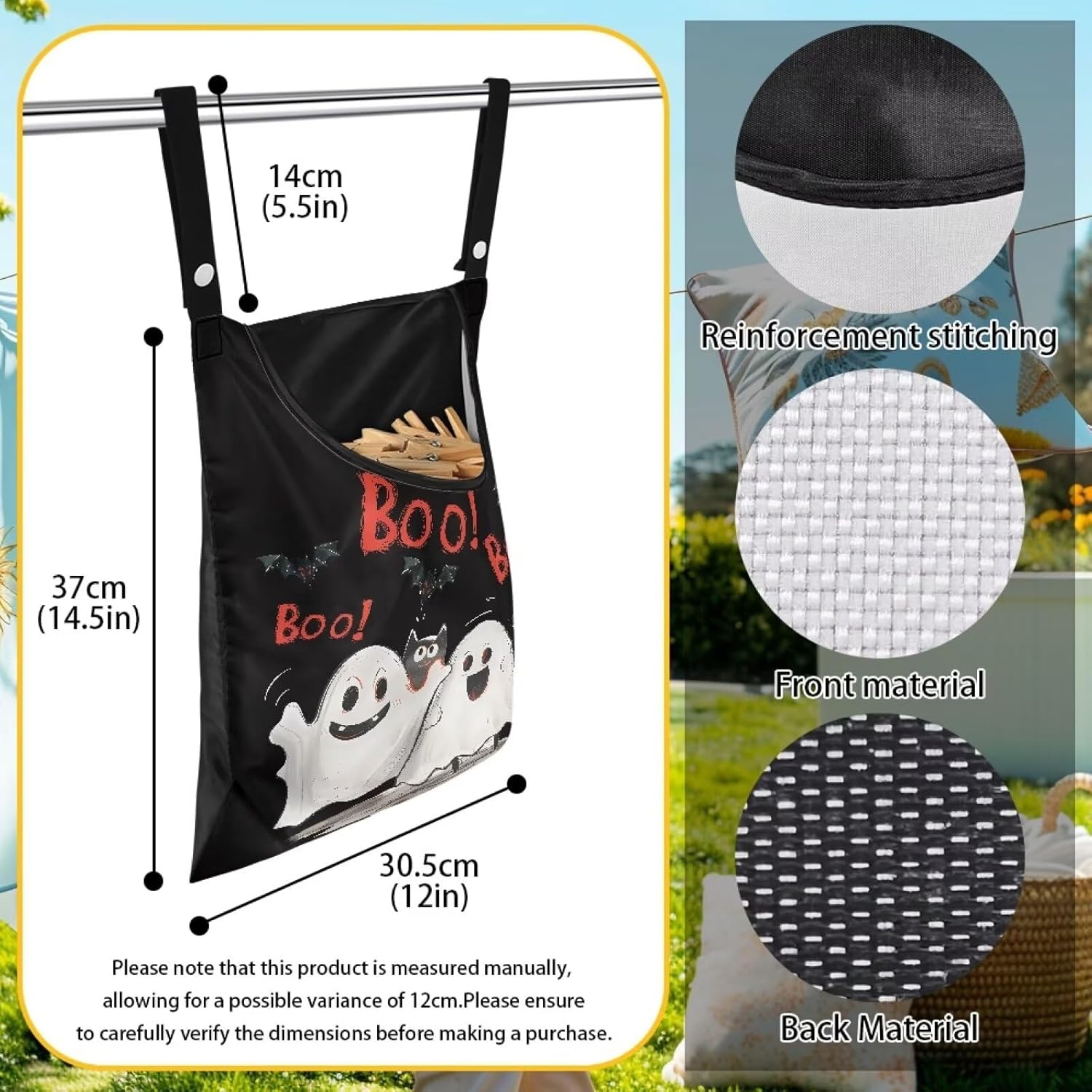 Cute Ghost Clothespin Bag Laundry Hanging Storage Organizer with Rope Clothespin Holder with an